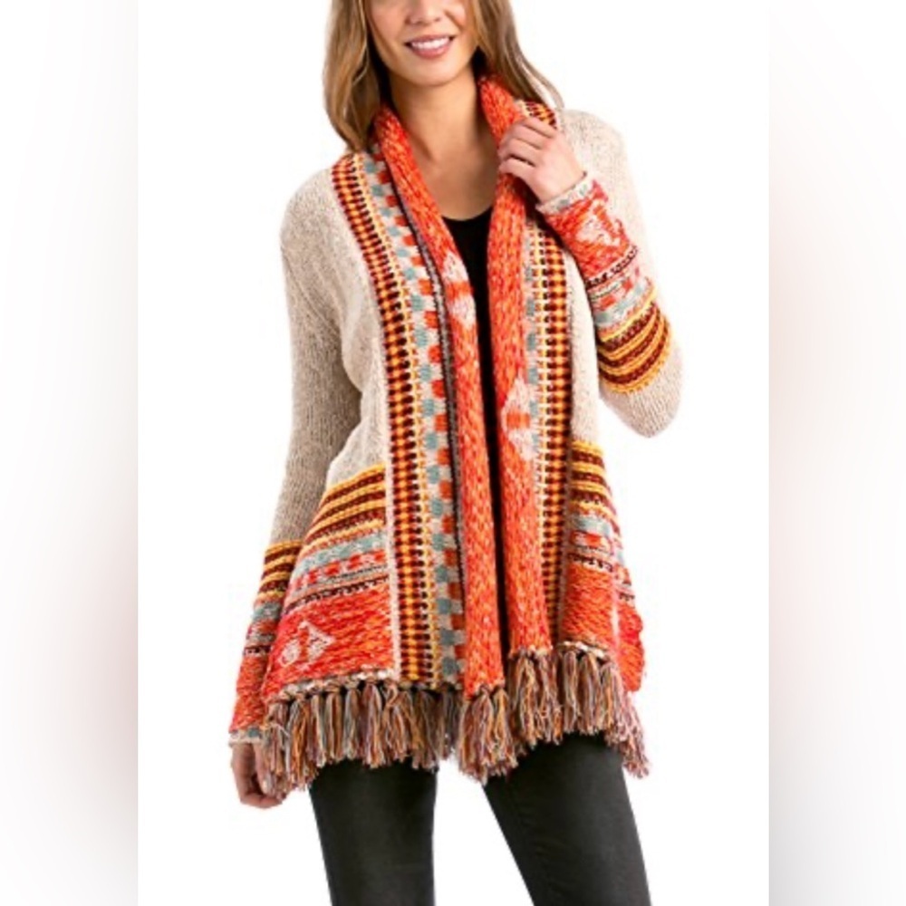 LA FEE VERTE for Anthropologie Multicolor Fringe Open Cardigan Sweater size XS
